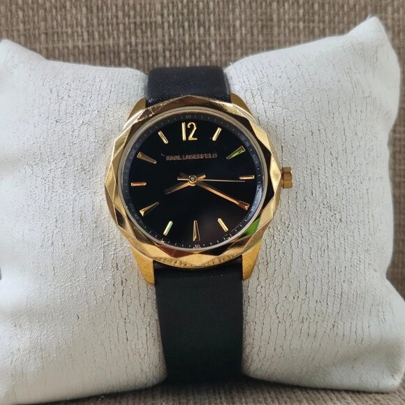 Karl Lagerfeld Women Watch Black Leather Band Gold Tone Case WristWatch main image 7